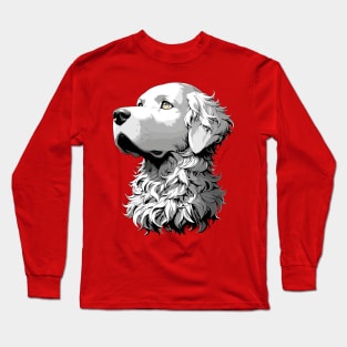 Stunning and Cool Curly-Coated Retriever Monochrome and Gold Portrait for Father's Day Long Sleeve T-Shirt